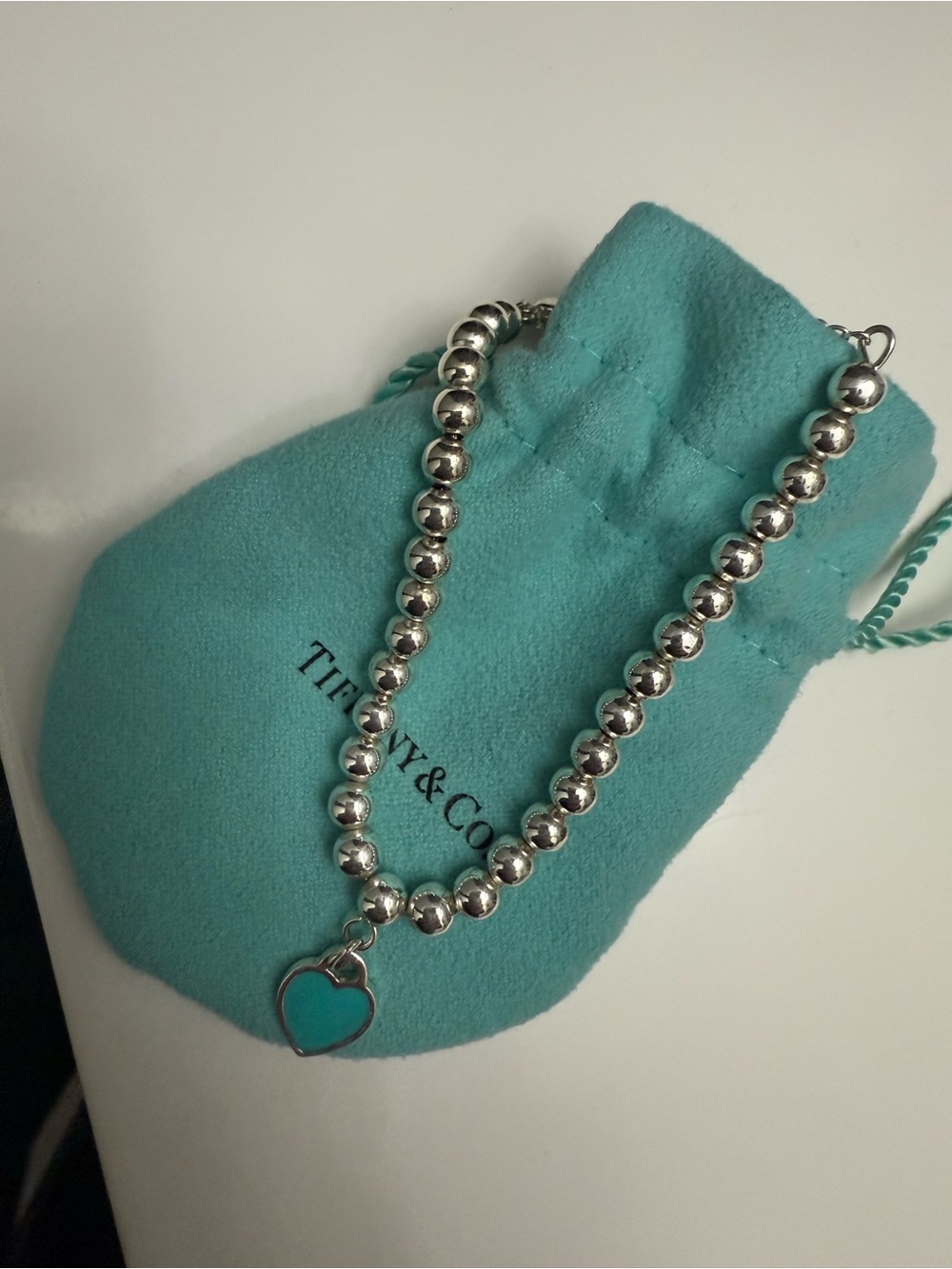 Silver Bead Necklace with Turquoise Heart Pendant